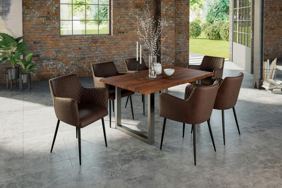 ESSTISCH LAUREN - Silberfarben/Nussbaumfarben, Holz/Metall (85/160/77cm) - SAM