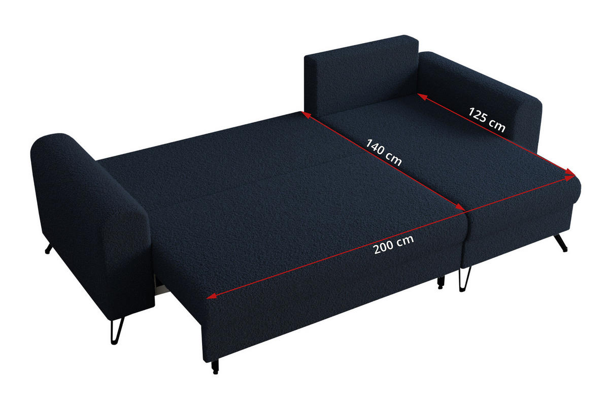 ECKSOFA Hugo Boucle Dunkelblau - Schwarz/Dunkelblau, Textil/Metall (242/140cm) - MKS