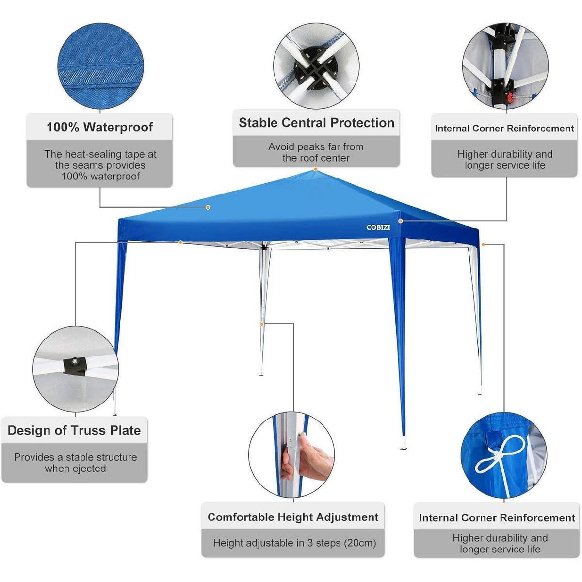 FALTPAVILLON 3 x 3 m Hellblau - Blau, Textil (300/203/300cm)