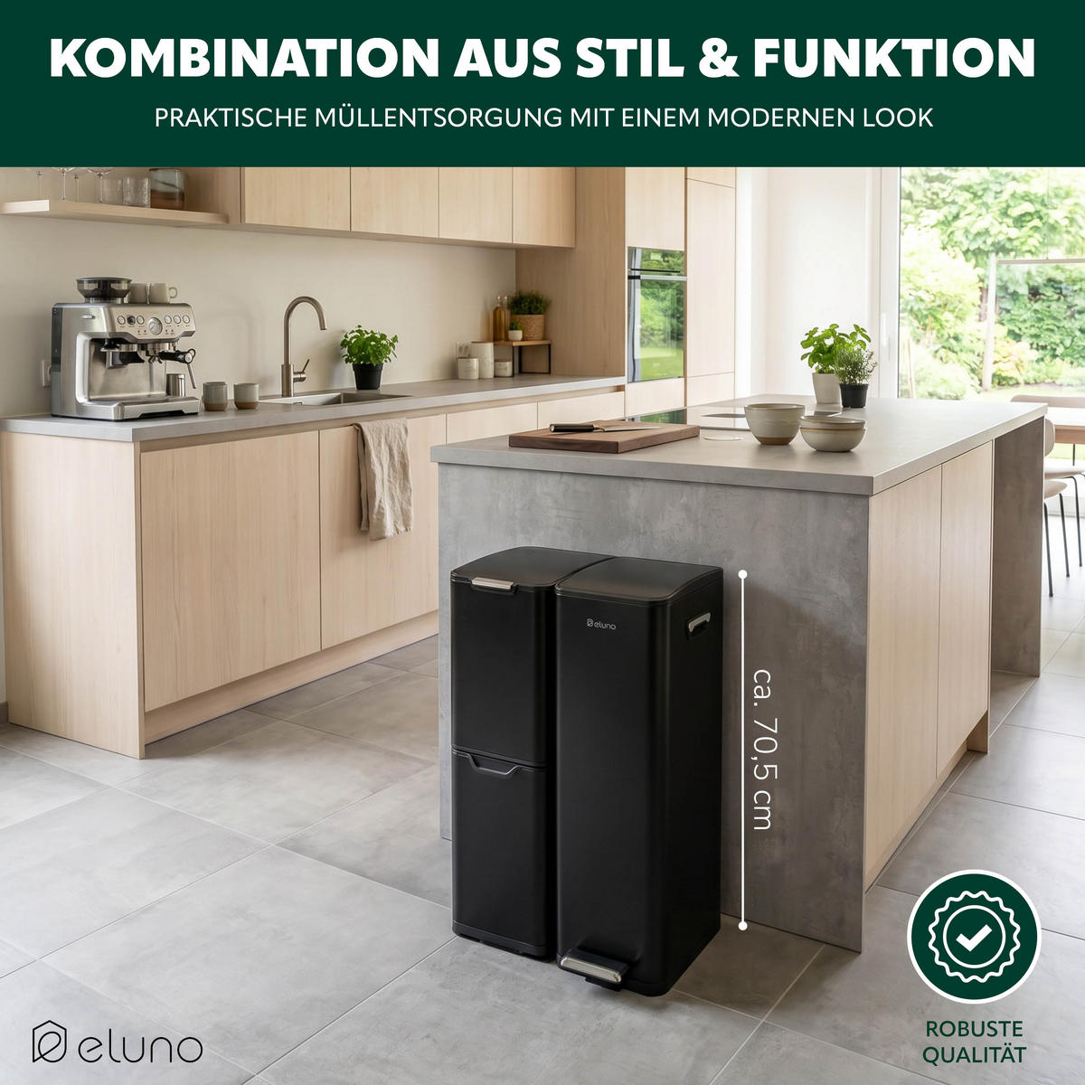 ABFALLEIMER, 54 Liter, aus Metall, schwarz - Schwarz, Metall (46/70.5/38.5cm) - eluno