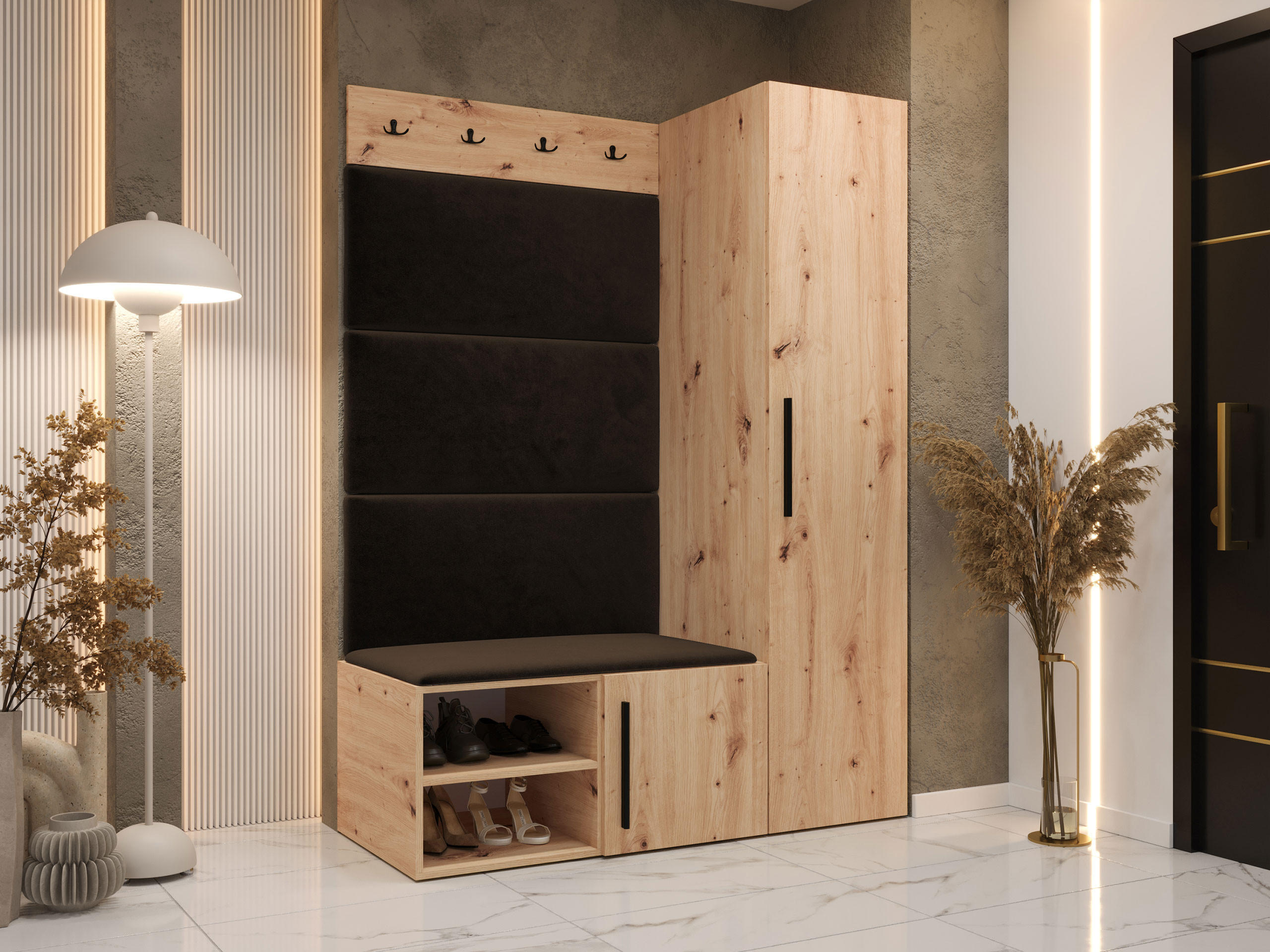 GARDEROBEN-SET Medi II - Schwarz/Braun, Holzwerkstoff/Kunststoff (40/191/50cm) - MIRJAN24