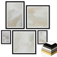 WANDBILDER 5er-Set - 50x50 cm & 20x30 cm & 40x60 cm Schwarzer Rahmen - Abstrakte Pinselmalerei auf Leinwand - Schwarz, Kunststoff (40/60cm) - ArtPrintCave