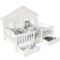 KINDERBETT aus Kiefer und MDF 90x200 cm Weiß mit 2 Schubladen, Dach und Fensterdetails - Weiß, Holzwerkstoff (90/200cm) - Modfu