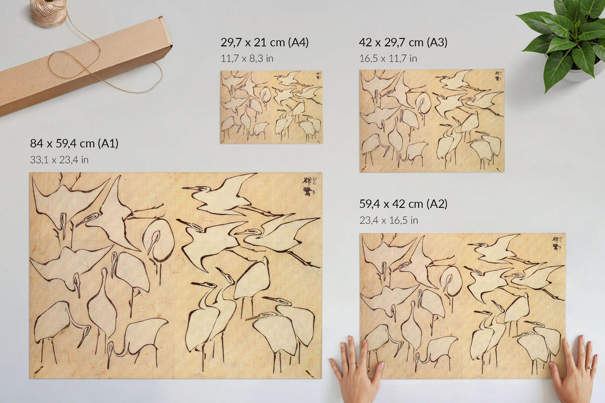 POSTER - 42x29 cm (A3) - Hokusai - Reiher - Beige, Textil (42/29.7/0.1cm) - TULUP