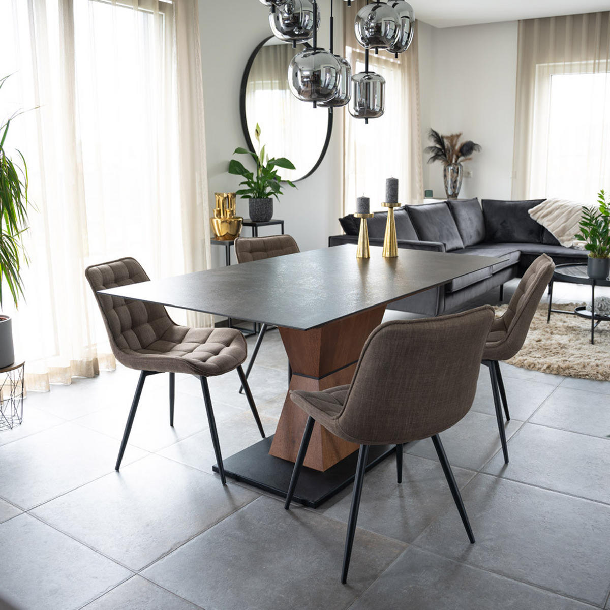 ESSZIMMERSTUHL IKALO - Farbe: Grau/Braun, Menge: 2 - Graubraun, Textil/Metall (61.5/79.8/50.5cm) - Home Deluxe