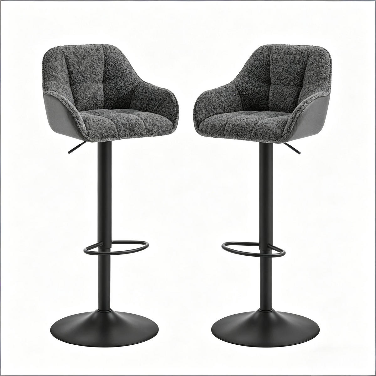 BARHOCKER 2er-Set Dunkelgrau drehbar & höhenverstellbar mit Rückenlehne - Dunkelgrau, Metall (50/109/52cm) - PANGIVO