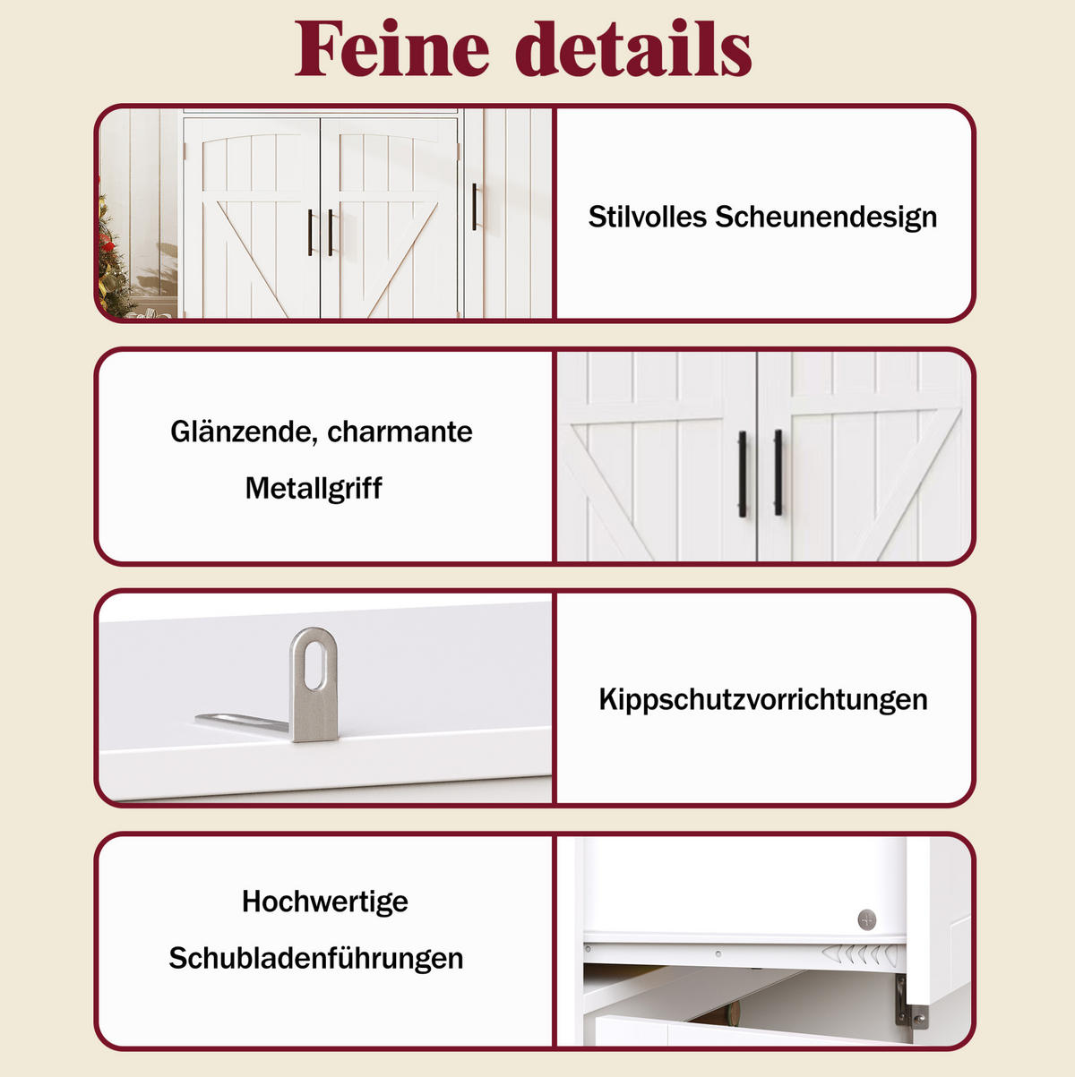 BUFFET 110/38/180 cm aus MDF und Metall mit LED-Leiste und Steckdosenleiste Weiß - Weiß, Holzwerkstoff (110/180/38cm) - Modenvie