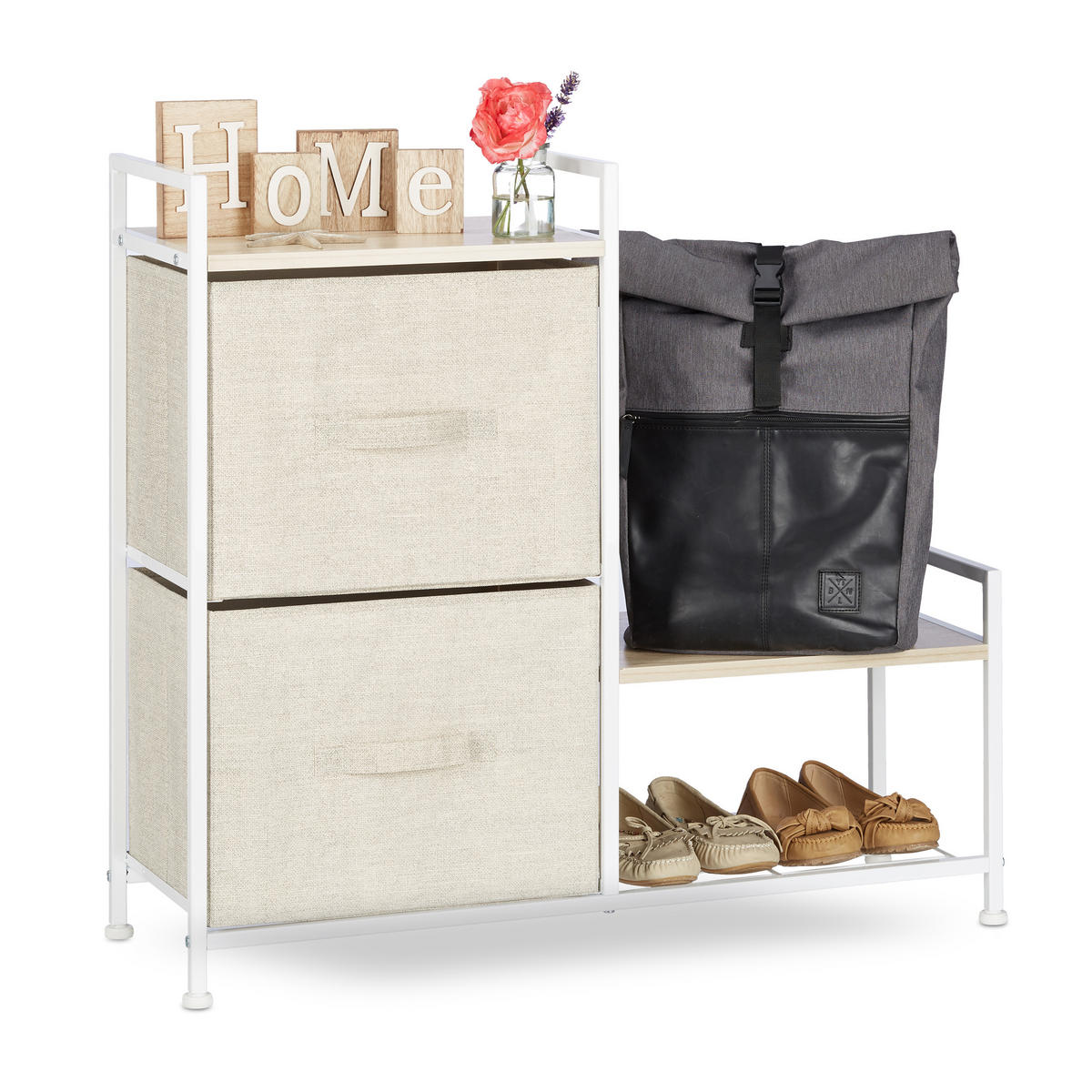 SCHUBLADENBOX - Creme, Textil/Metall (84/76/29cm) - Relaxdays