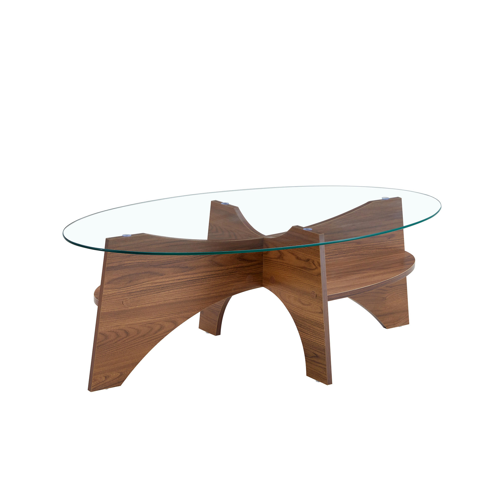 COUCHTISCH 104.9/60 cm Transparent/Nussbaum aus MDF und Sicherheitsglas mit Ablage - Nussbaumfarben, Holzwerkstoff (104.9/60/35.6cm) - OKMYHOME