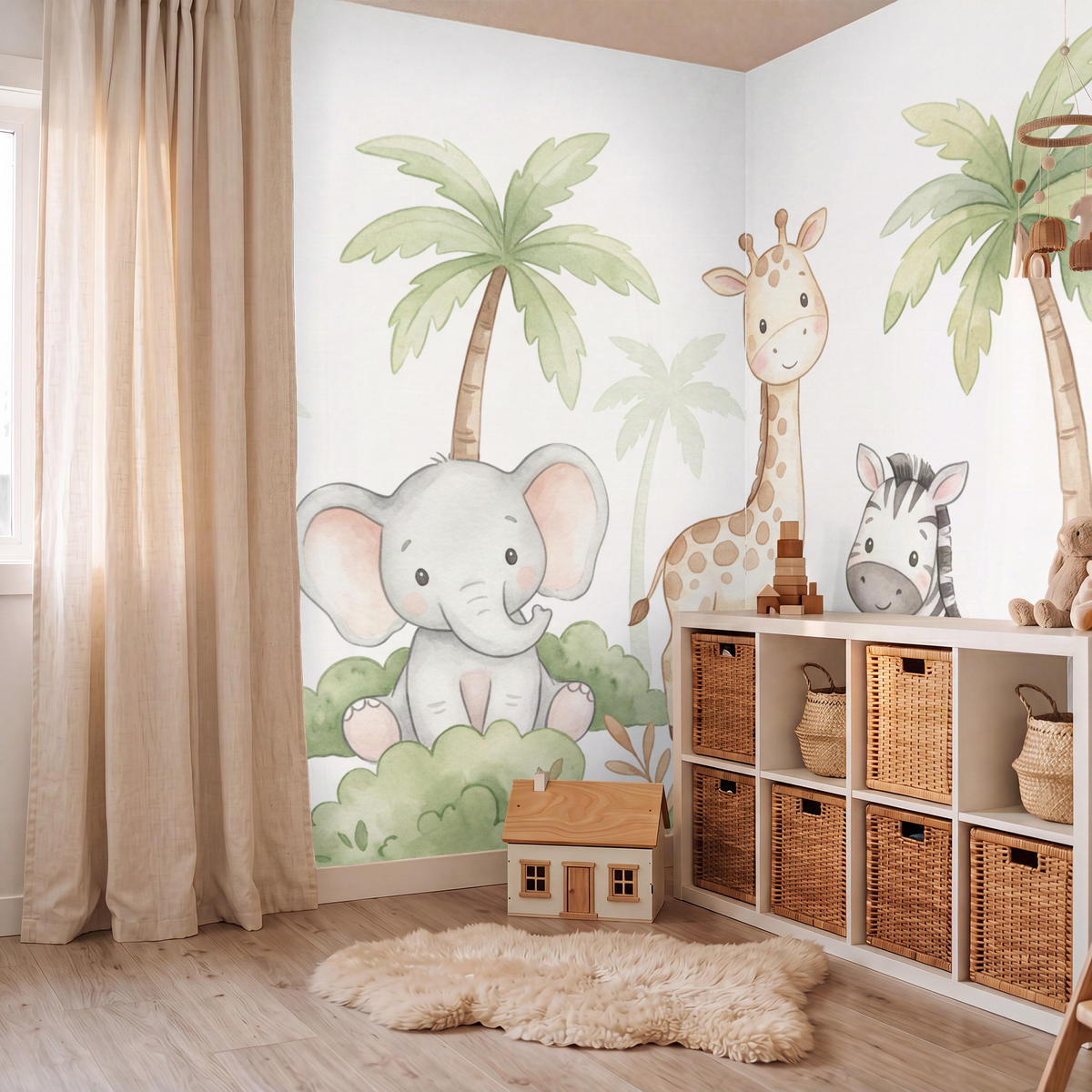 KINDERTAPETE - Tiere - Dschungel - Pastell - 280x240 cm - Weiß, Papier (280/240cm) - OnlyWow