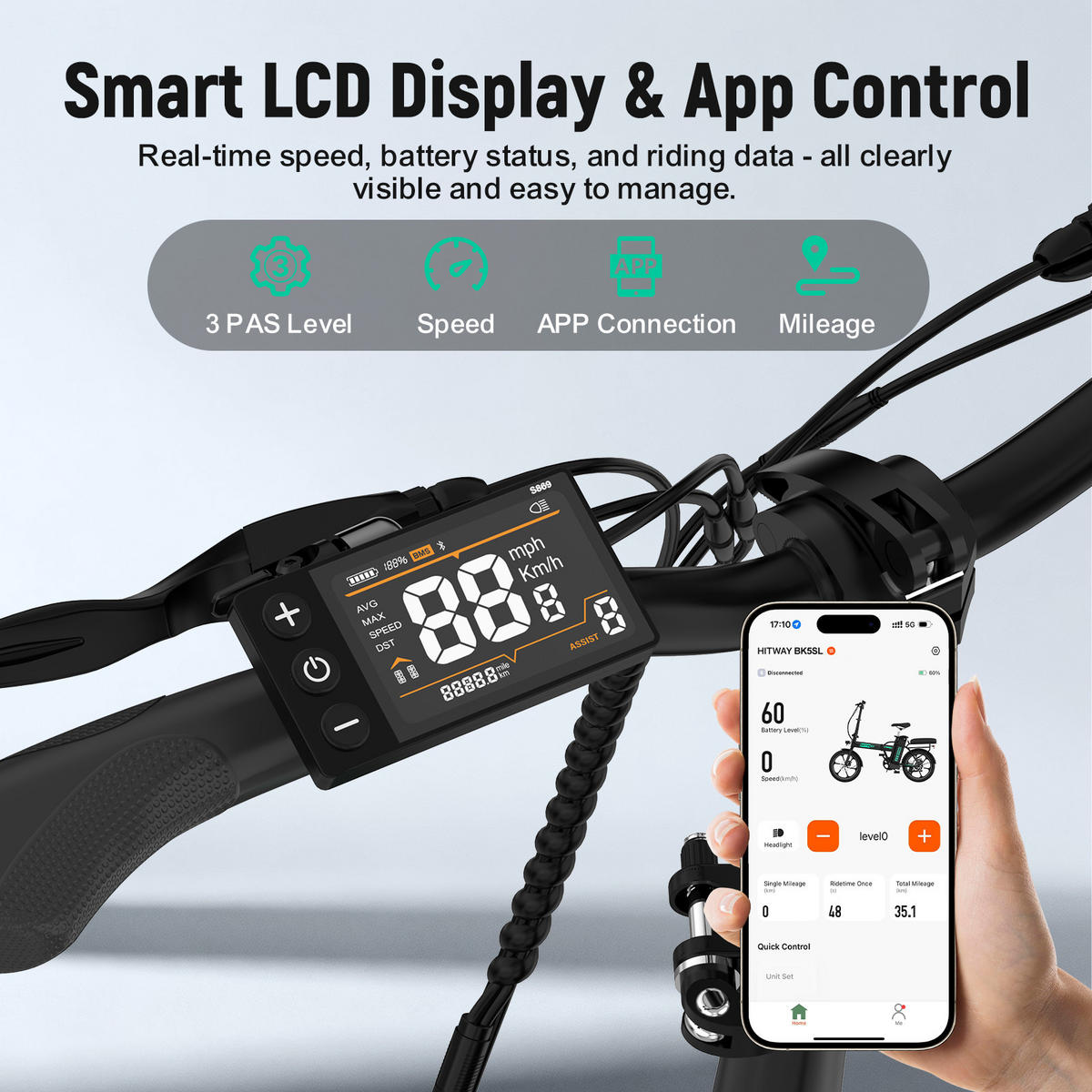 E-BIKE BK5SL Faltbar mit 36V 13Ah Akku und 3 Gang Modus - Schwarz, Metall (64cm) - HITWAY