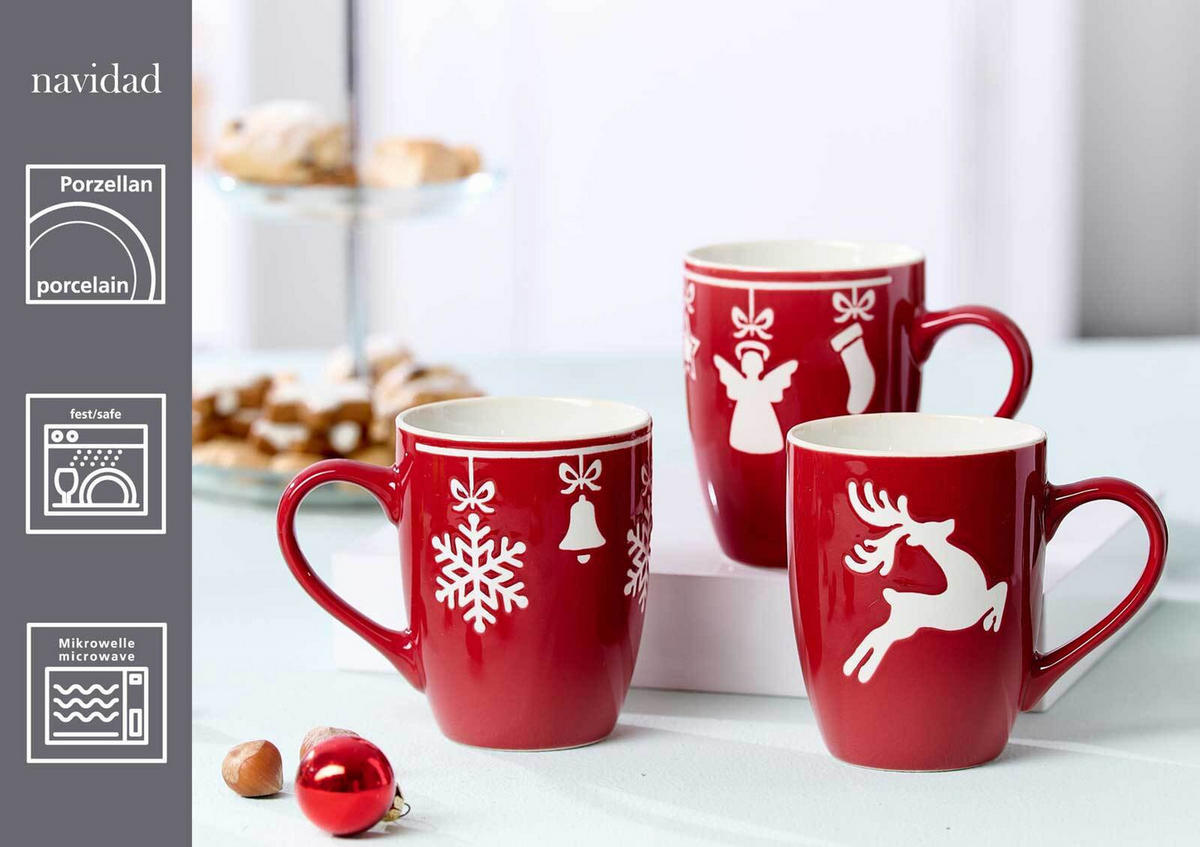 KAFFEEBECHER Navidad rot 360 ml 6er Set - Rot, Keramik (0.36L) - Ritzenhoff Breker