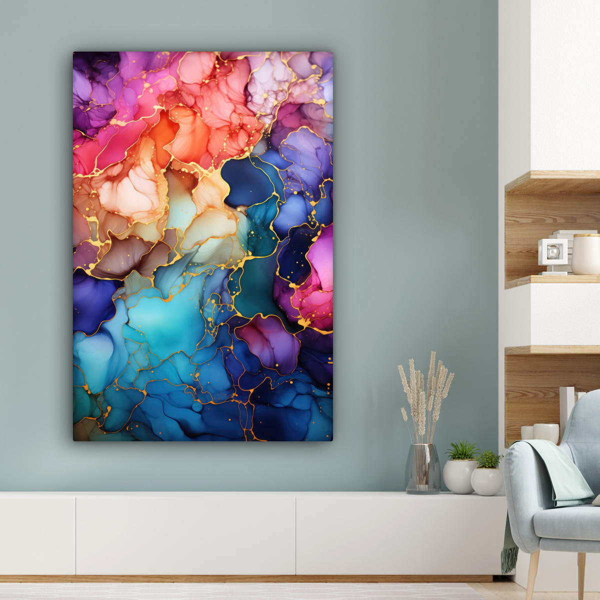 LEINWANDBILD Marmor - Bunt - Abstrakt Deko Groß 90x140 cm - Multicolor, Textil (90/140cm) - MuchoWow