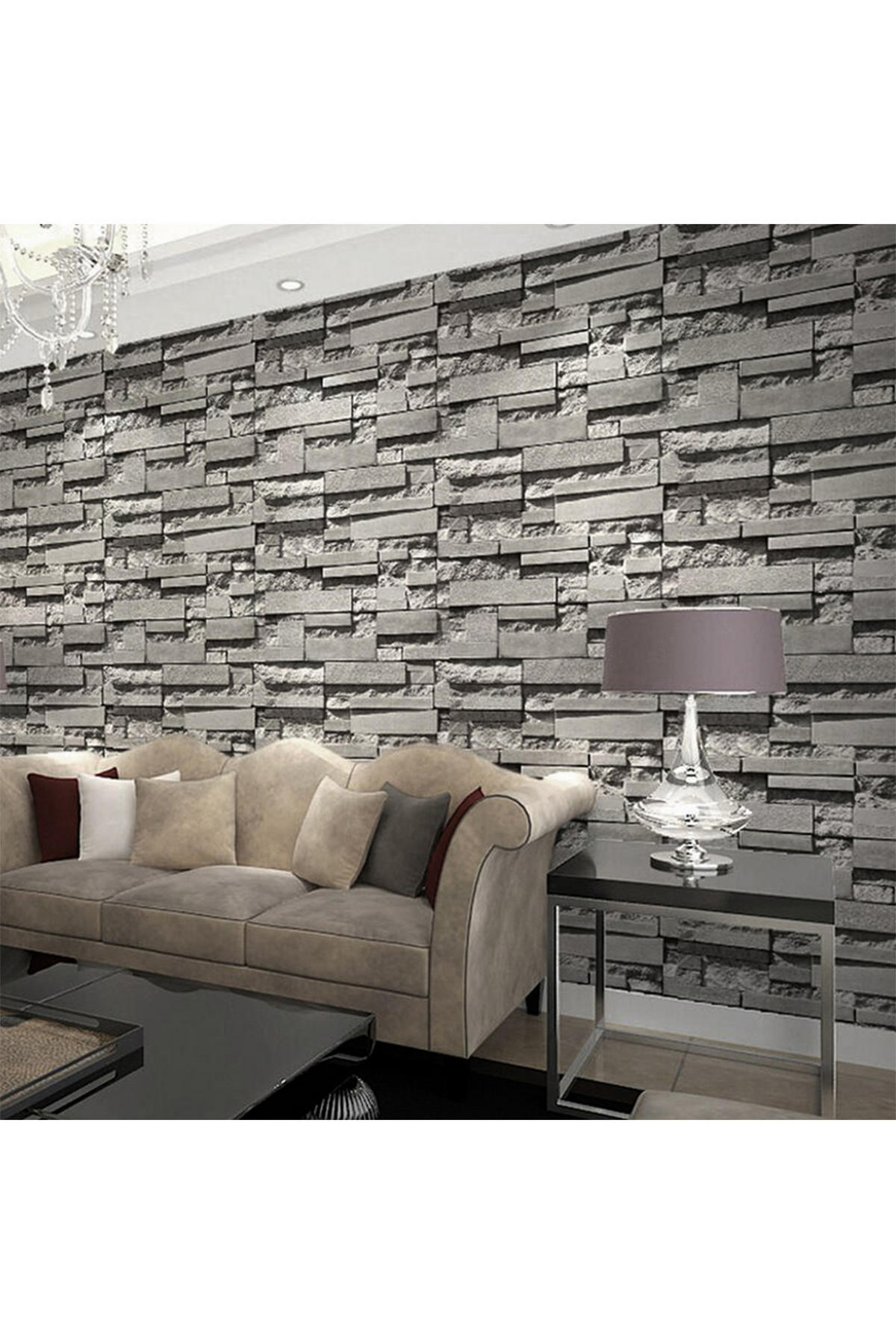 VLIESTAPETE mit grauem Ziegelsteinmuster Rechteckig Tapetenkleber erforderlich 5m²/950 x 53 cm - Grau, Naturmaterialien (950/1cm) - Livingandhome