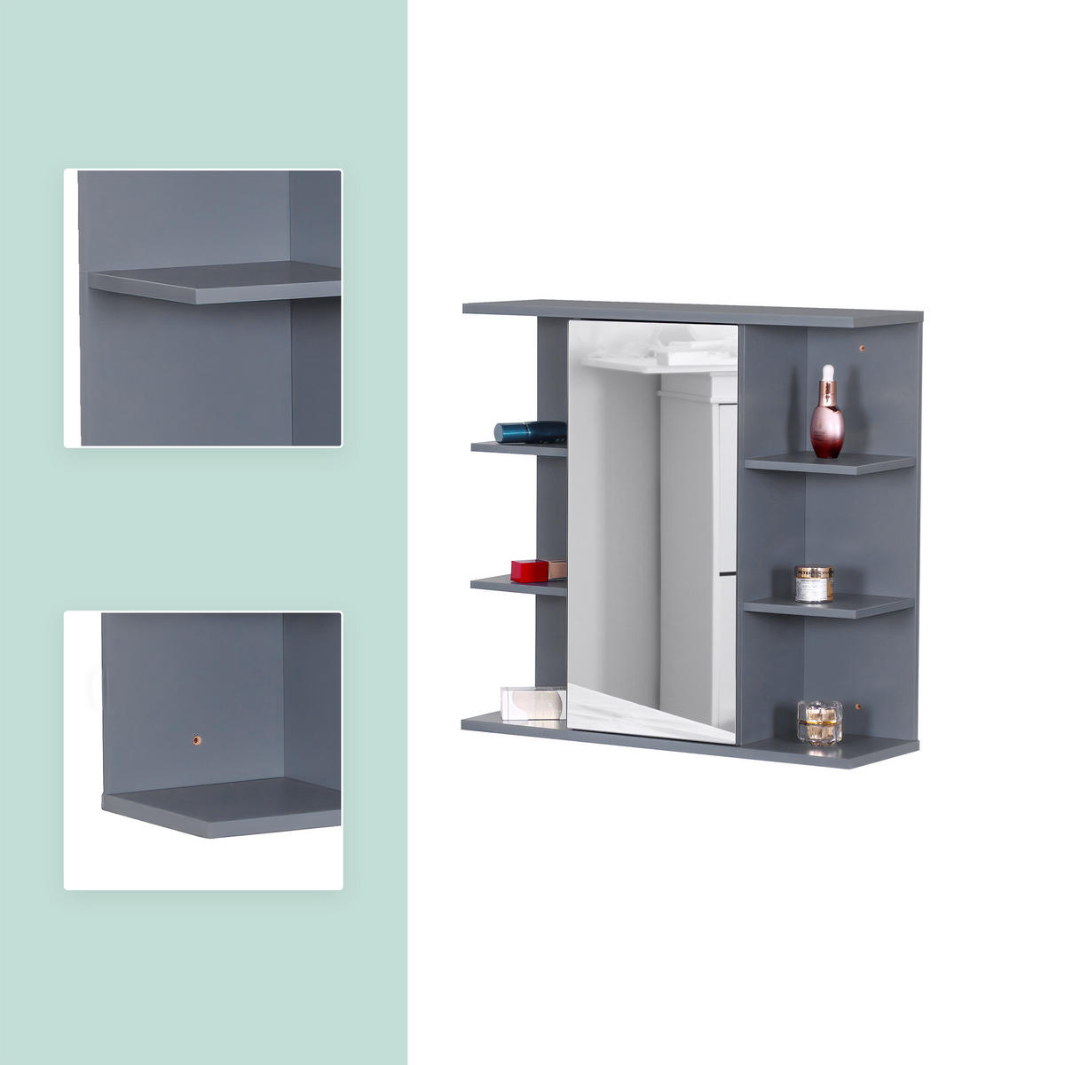 ZRKADLOVÁ skriňa - sivá, kompozitné drevo/sklo (62/64/21cm) - Relaxdays