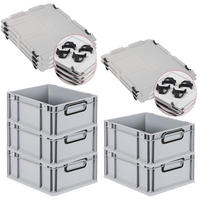 EUROBOX 5x NextGen Color mit Auflagedeckel 17x30x40 cm 16 Liter Grau Griffe schwarz zu - Schwarz/Grau, Kunststoff (30/17/40cm) - PROREGAL