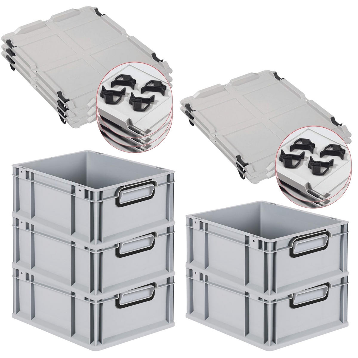 EUROBOX 5x NextGen Color mit Auflagedeckel 17x30x40 cm 16 Liter Grau Griffe schwarz zu - Schwarz/Grau, Kunststoff (30/17/40cm) - PROREGAL