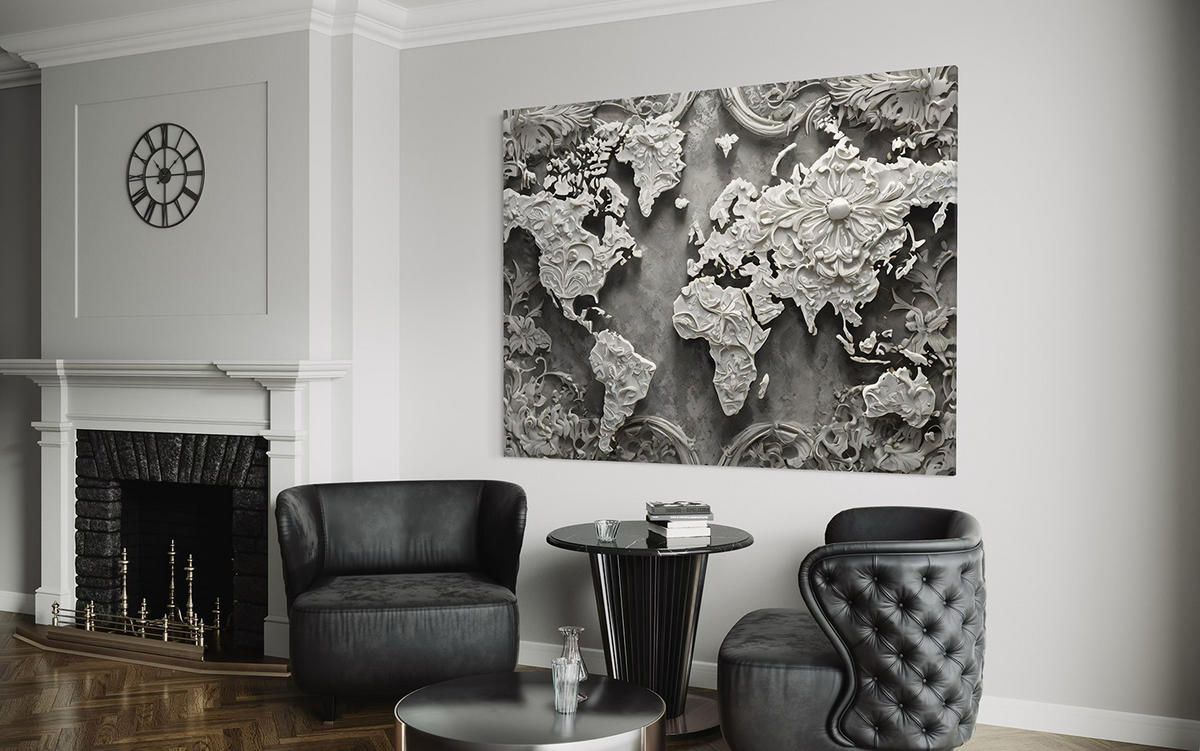 WANDBILD graue weltkarte 3d - Grau, Textil (60/40cm) - Feeby