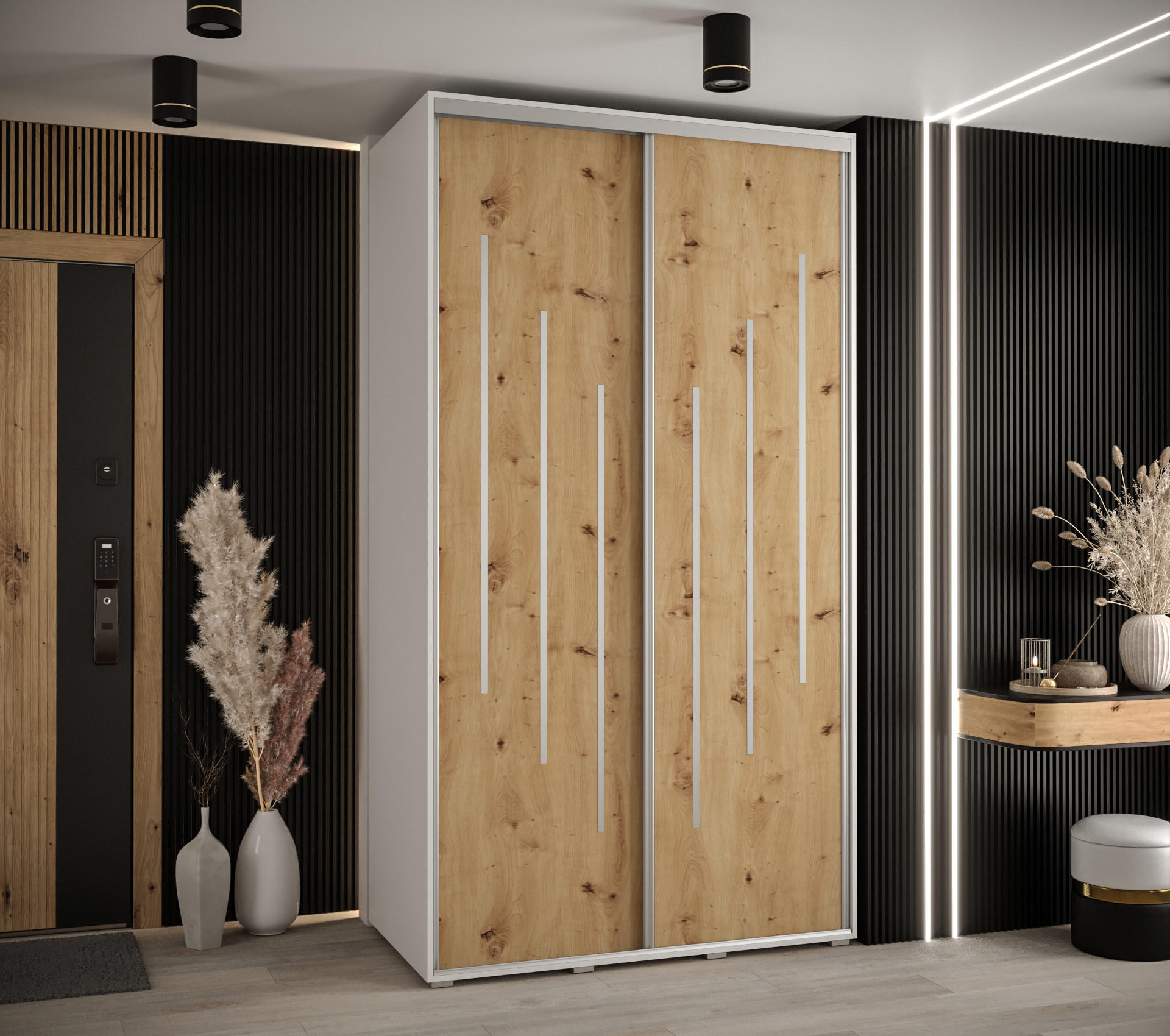 SCHWEBETÜRENSCHRANK 235,2/140/60 2-türig - Silberfarben/Weiß, Holz/Metall (140/235/60cm) - Abiks Möbel