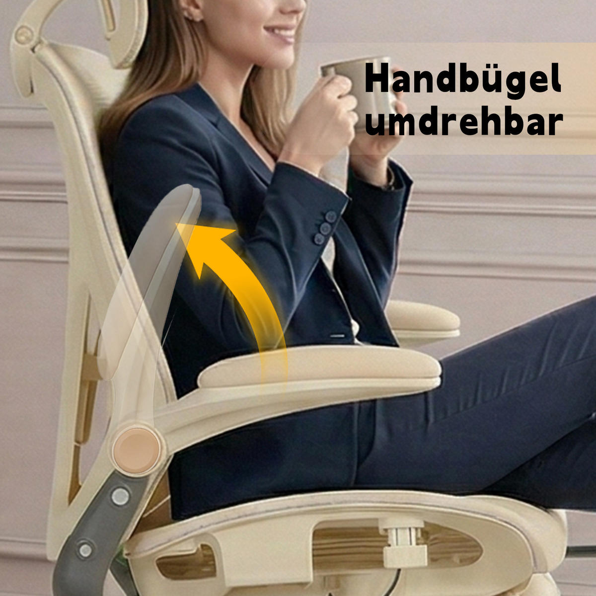 DREHSTUHL DE-40937 mit klappbarer Rückenlehne und 3D-Kopfstütze Creme - Creme, Metall (62/129/48.5cm) - ComfortXL