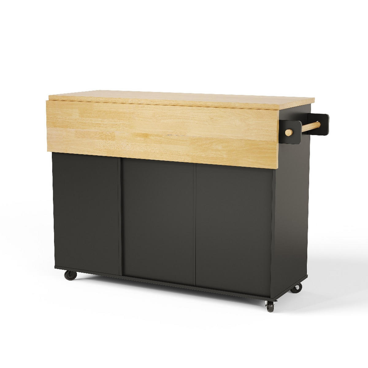 KÜCHENINSEL Klappbare Arbeitsplatte, Mülleimerschrank, MDF, 130/70/93 cm - Schwarz, Kunststoff (70/93/130cm) - Rolipo