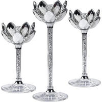 KERZENSTÄNDER 3-teiliges Set Kristall Lotus - Silberfarben, Glas (11.4/20.1/23.4cm)