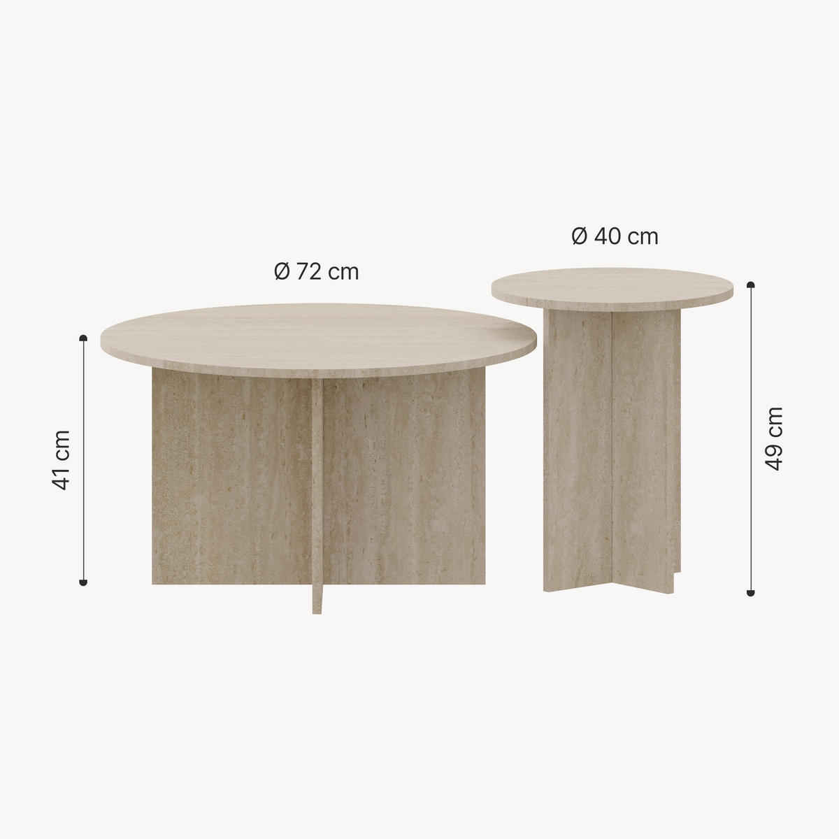 BEISTELLTISCH-SET 2 TLG. Verummetka - Beige, Holzwerkstoff (40/40/49cm) - [en.casa]