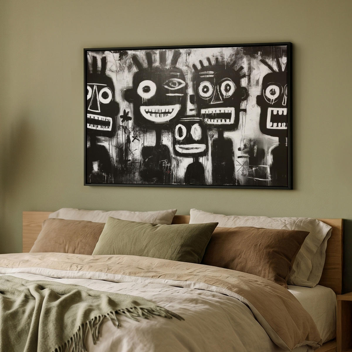 LEINWAND Bilder mit Rahmen - Malerei - Figuren - Schwarz - Abstrakt - 90x60 - Schwarz, Textil (90/60cm) - MuchoWow