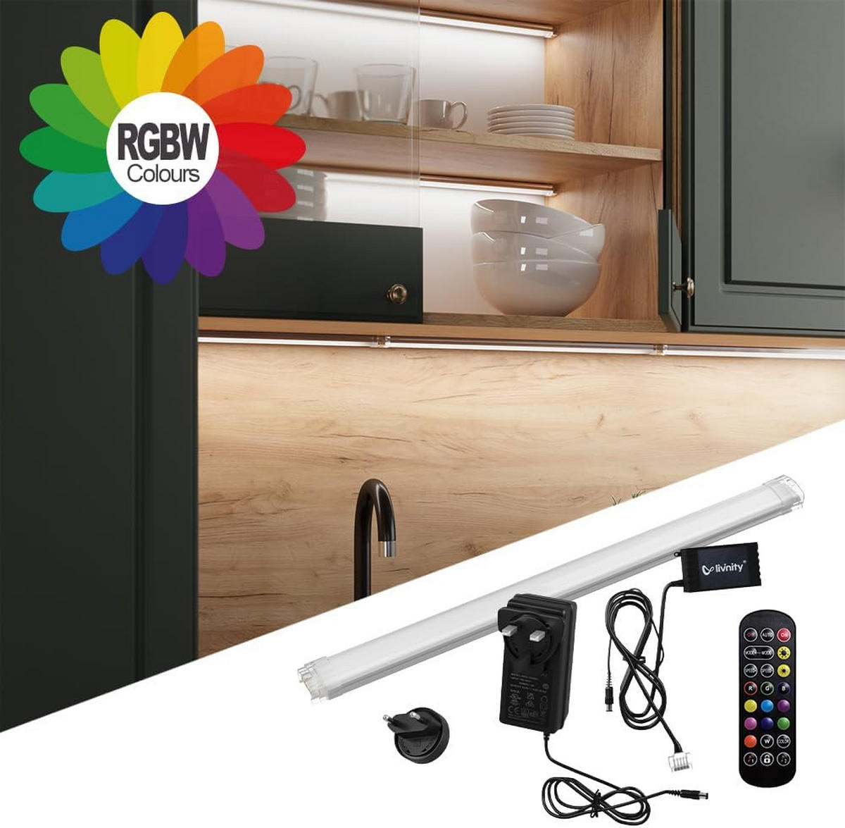 KÜCHENZEILE Optima Weiß 270 cm ohne AP mit LED-Leisten - Weiß Hochglanz/Weiß, Holzwerkstoff (270/81.6/46cm) - Vicco