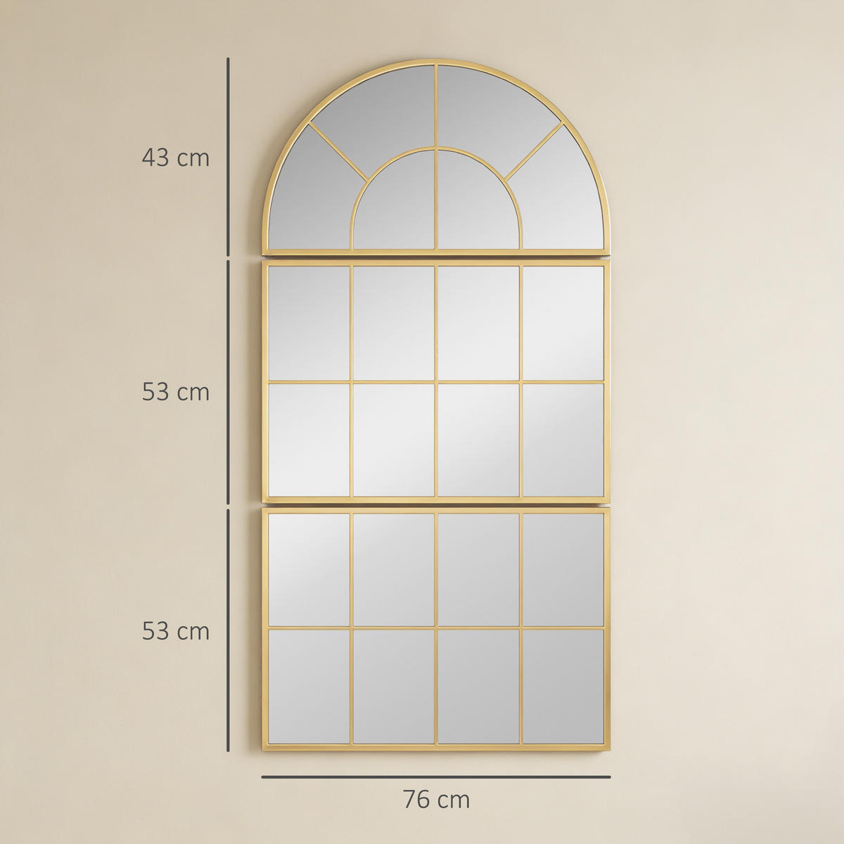 WANDSPIEGEL DE-14325 3-teilig, Fenster-Design Gold - Goldfarben, Glas (76/150/2cm) - ComfortXL