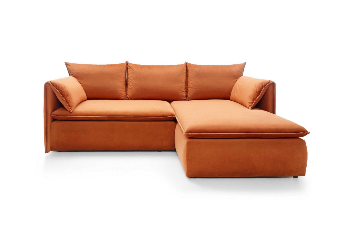 ECKSOFA PREGIO Orange Plüsch-Stoff mit Schlaffunktion - Orange, Holz (230/166cm) - MASSENO