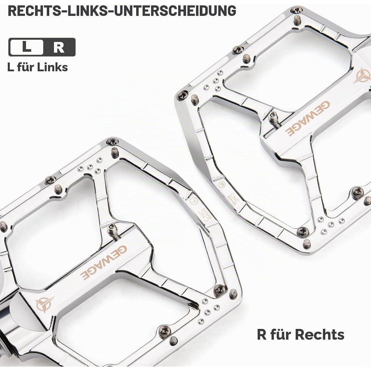MTB Pedale CNC Aluminium 3-Fach-Lagersystem ultraflaches Design 14 Pins Silver - Silberfarben, Metall (10.4/1.5/11cm)