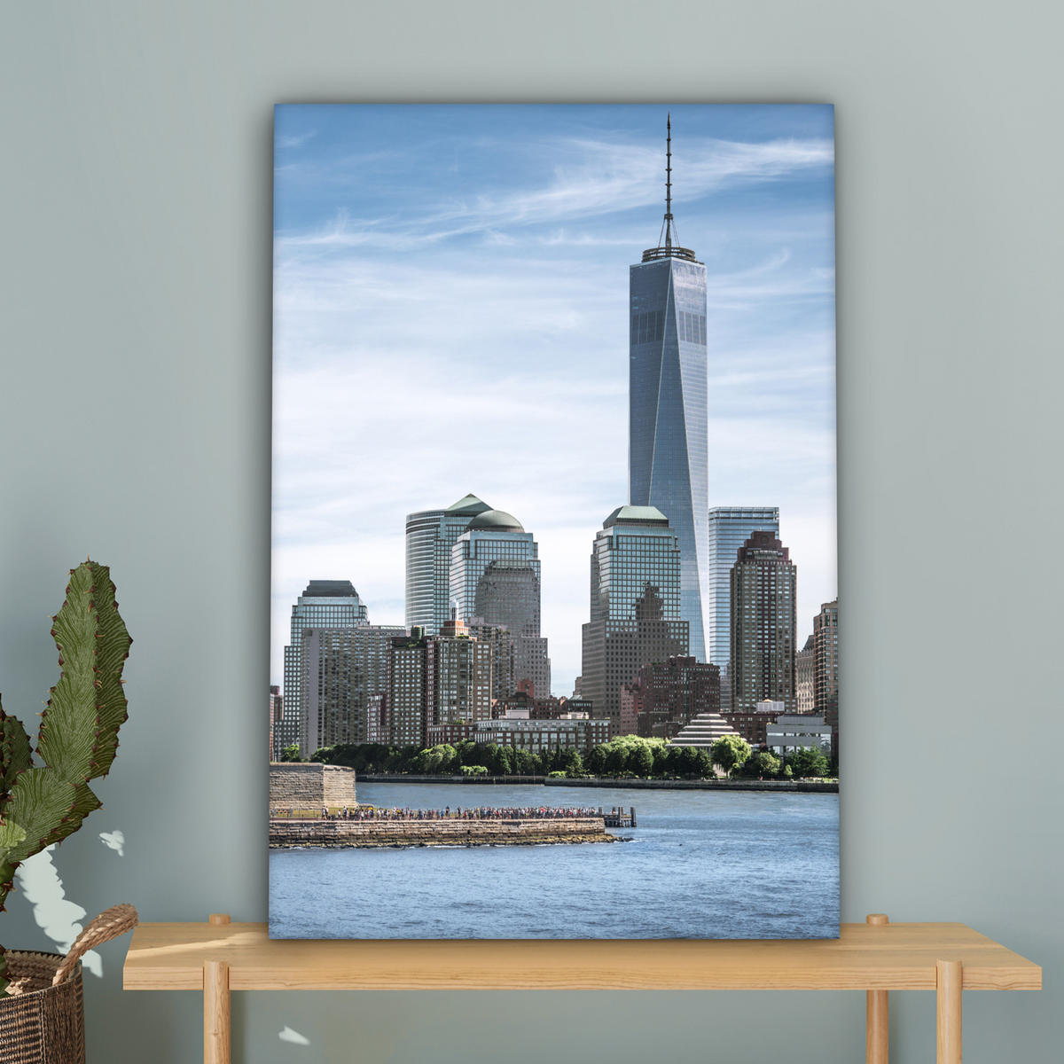 LEINWANDBILD New York - Freiheitsstatue - Wasser 60x90 cm - Hellblau, Textil (60/90cm) - MuchoWow