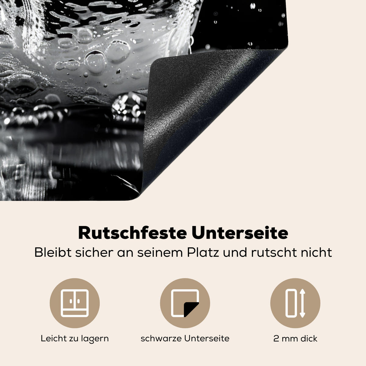 HERDABDECKPLATTE Wasser - Spritzwasser - Schwarz Herdabdeckung Induktionsfeld 60x52 cm - Schwarz, Kunststoff (60/52/0.2cm) - MuchoWow
