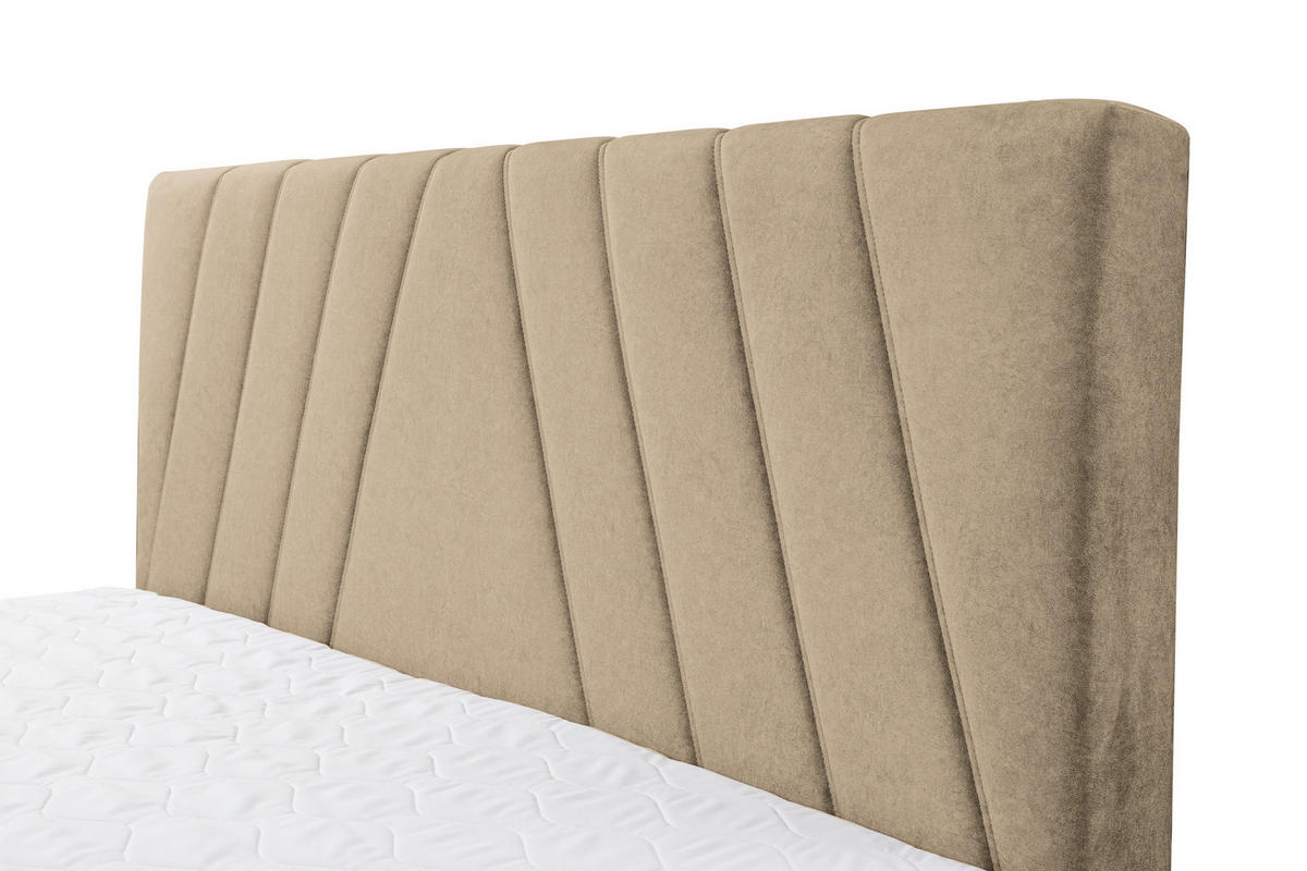 BOXBETT CAPRI mit 2 Bettkästen, Maße: 180x200 cm, Farbe: Hellbraun, Velourstoff, mit Bonell-Matratze inkl. Topper - Hellbraun, Holz/Kunststoff (180/200cm) - VENASI MÖBEL