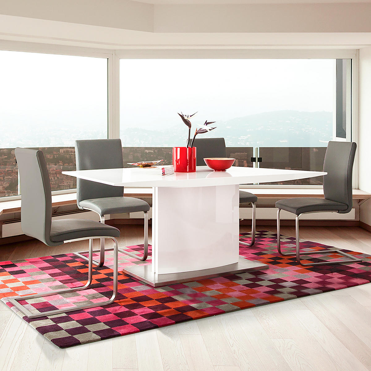 FREISCHWINGER - 2er-Set - Echtleder - Grau, Leder/Metall (44/98/58cm) - home24