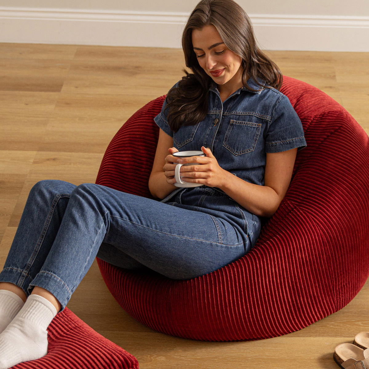 SITZSACK Klassisch + Hocker, Cord - Bordeaux, Kunststoff/Textil (85/50/85cm) - icon