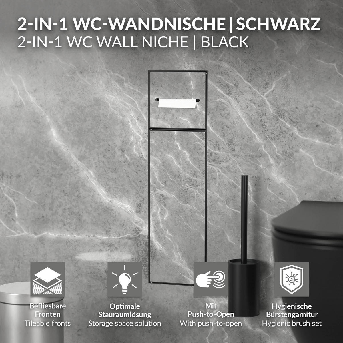 UNTERPUTZ-SCHRANKMODUL WC aus Edelstahl schwarz matt 60x20x14 cm - Schwarz, Metall (14/60/20cm) - LuxeBath