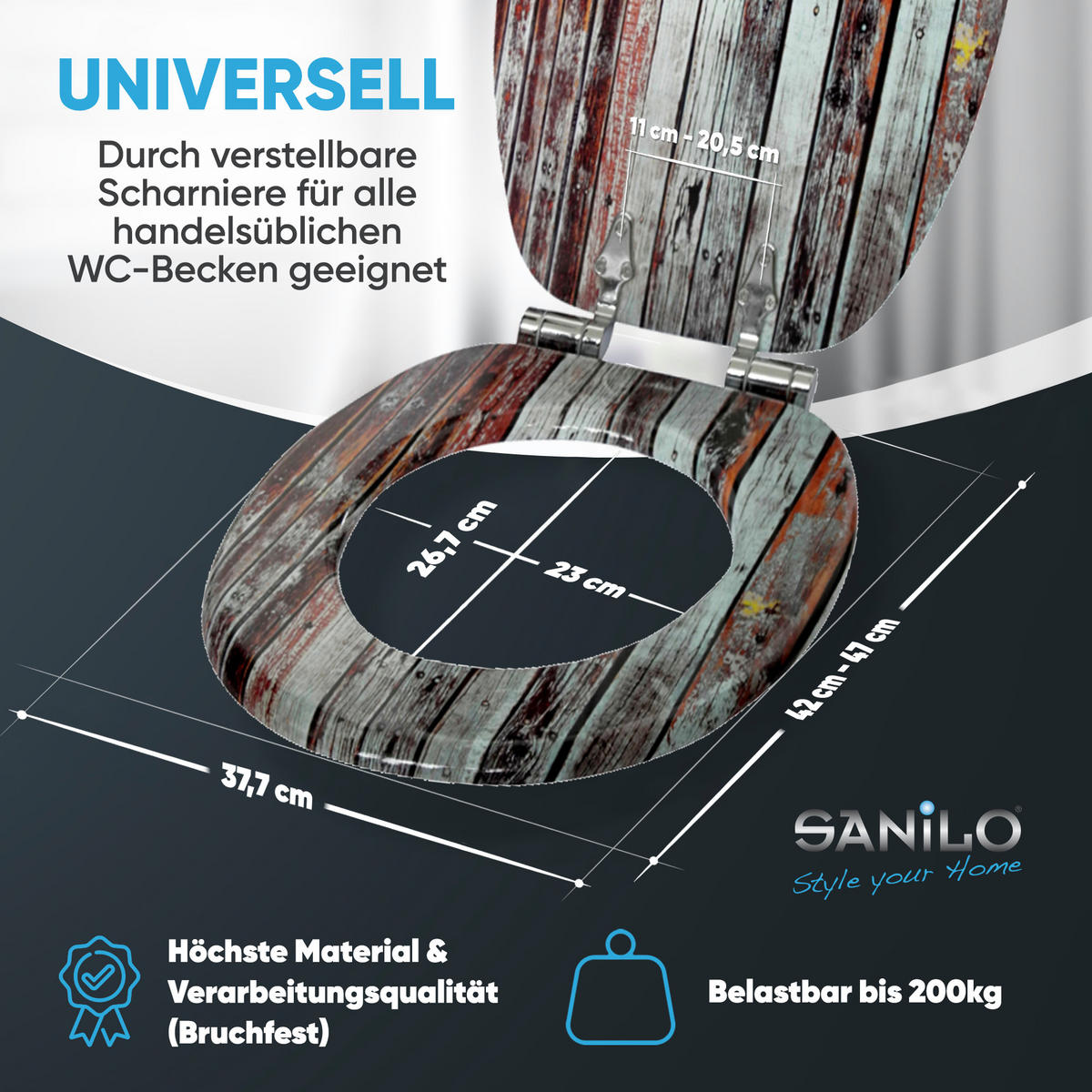 WC-SITZ mit Absenkautomatik Antik - Braun, Holzwerkstoff (38/6/47cm) - Sanilo