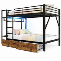 ETAGENBETT 140/200 mit LED, Schubladen, Regalen und Kleiderstange in Schwarz - Schwarz, Holzwerkstoff/Metall (140/200cm) - EVRYAE