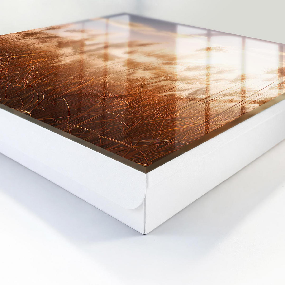 SCHLÜSSELBOX Weiß 30x30 cm – Türöffnung nach rechts - Sonnenuntergang im Gras - Orange, Metall (30/30/5cm) - TULUP