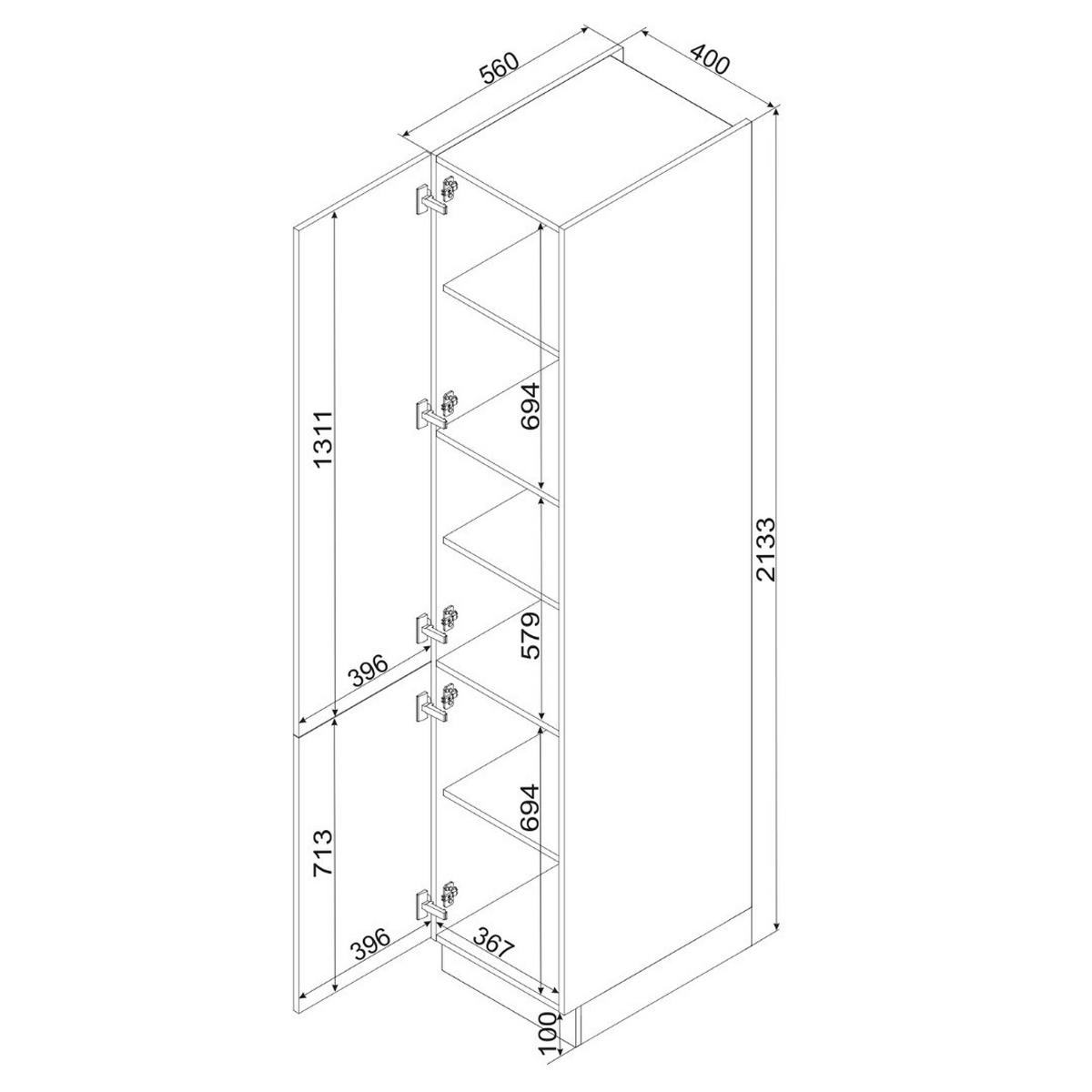 HOCHSCHRANK D40SŁ P/L - KENDRO - Praktische Aufbewahrungseinheit - Grau, Holz/Metall (40/213.3/56cm) - ROYAL24_MARKT