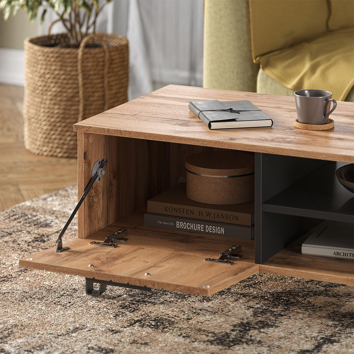 COUCHTISCH Amber Eiche Wotan 90 x 50 cm - Eiche Wotan, Holzwerkstoff (50/90/40cm) - Vicco