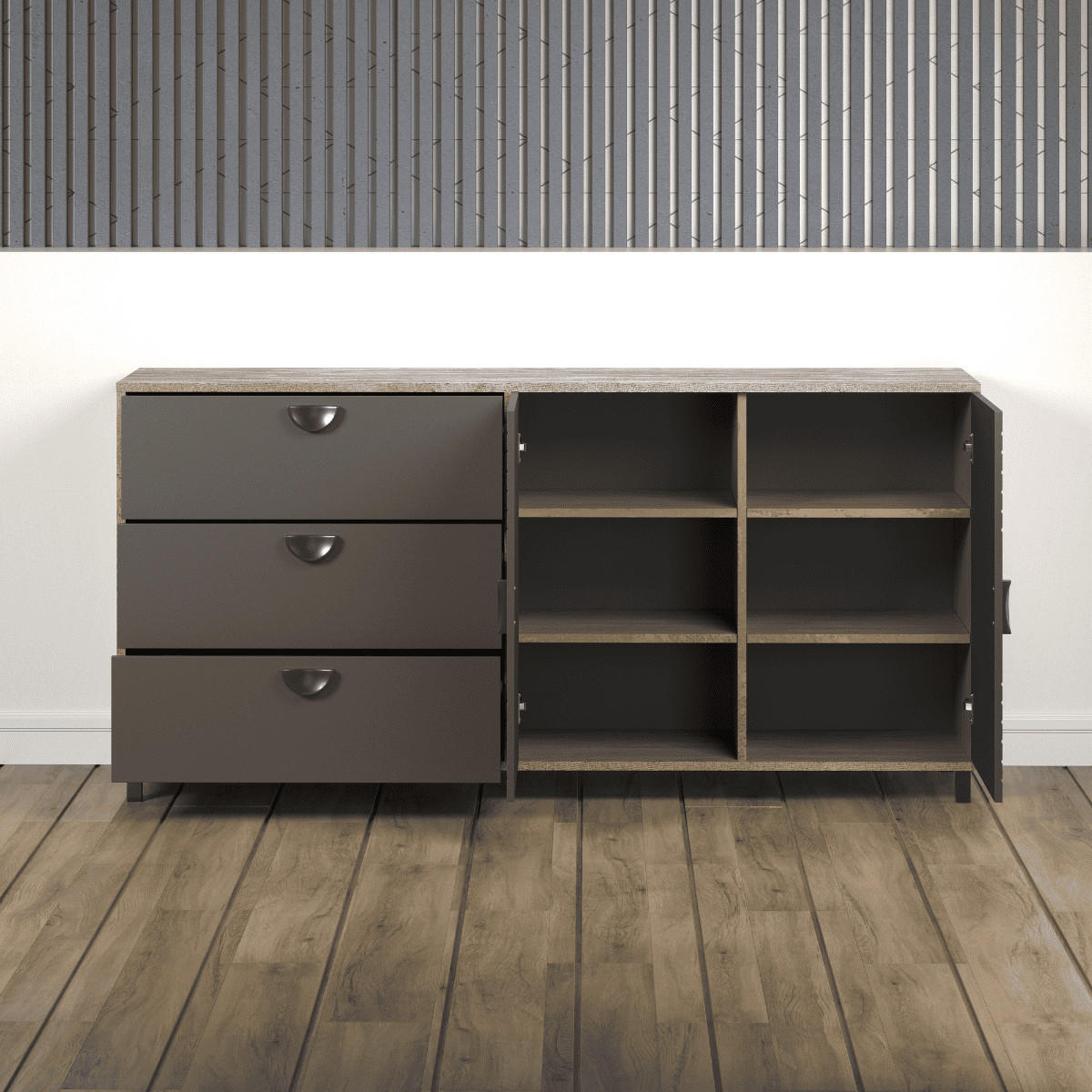 SIDEBOARD mit 2 türen und 3 schubladen - fusion 176/42/86 cm - Eschefarben, Holzwerkstoff (42/86/9cm) - Calicosy
