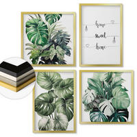WANDBILDER 4er Set - 50x50 cm & 40x60 cm Goldrahmen - Aquarell-Monstera-Blätter - Goldfarben, Kunststoff (50/50cm) - ArtPrintCave