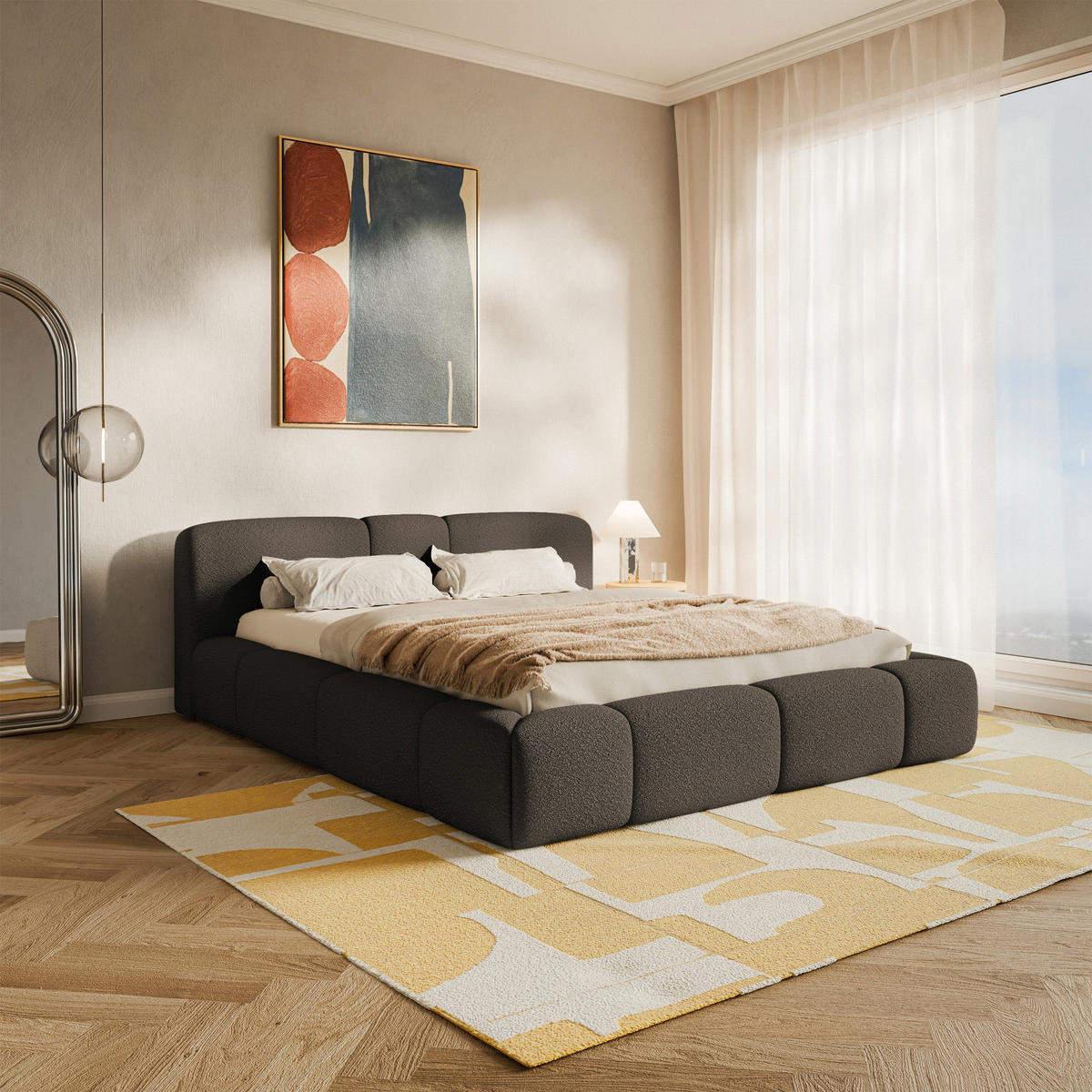ČALOUNĚNÁ postel Bowia, hnědé bouclé, 180x200 cm - černá/hnědá, textil (180/200cm) - Selsey