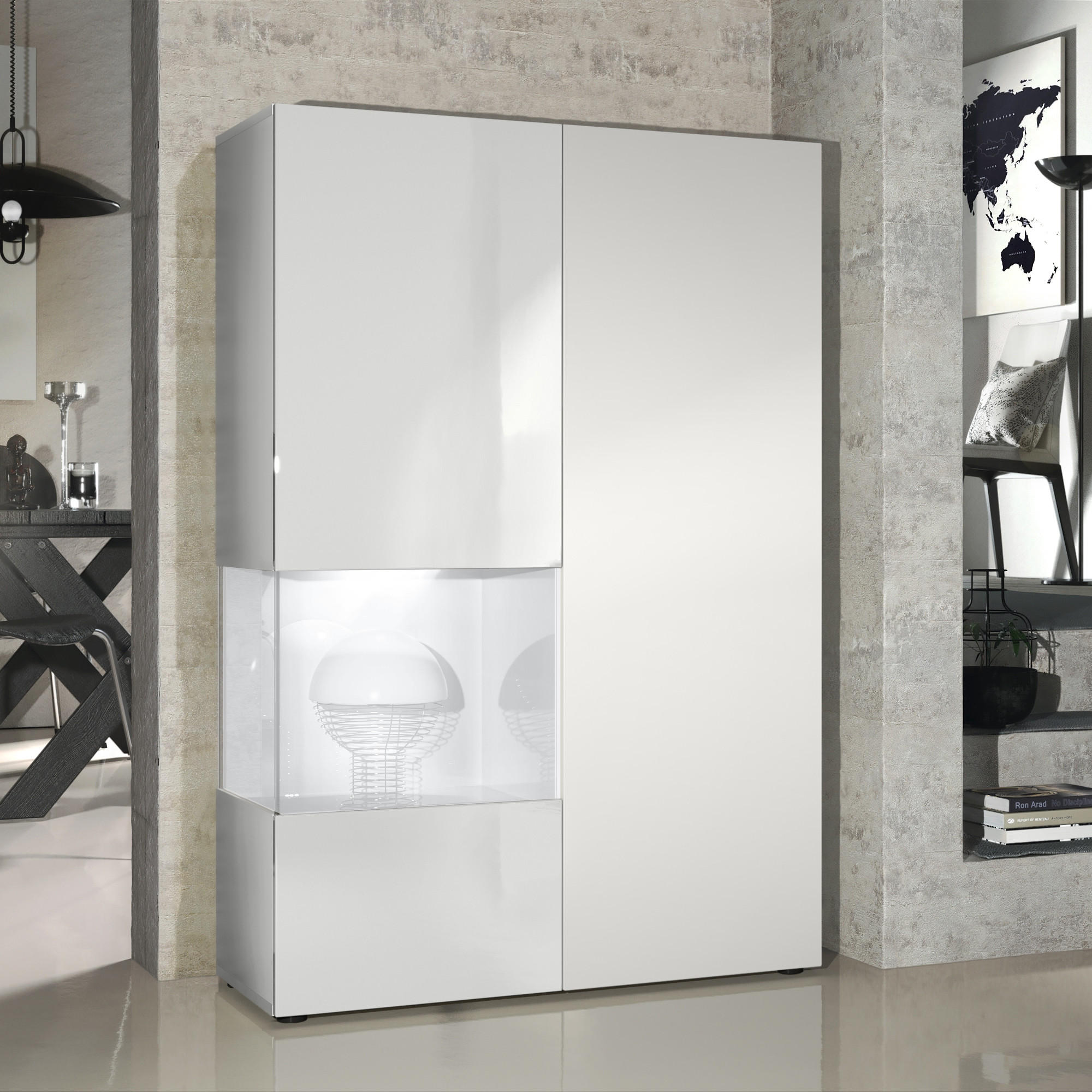 VITRINE Morena Tür und Einsatz in Weiß matt - Weiß, Holzwerkstoff (91.5/136.5/37cm) - Vladon