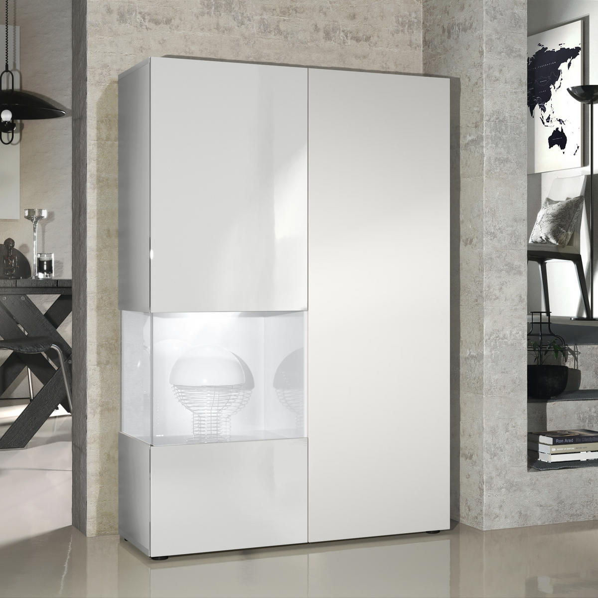 VITRINE Morena Tür und Einsatz in Weiß matt - Weiß, Holzwerkstoff (91.5/136.5/37cm) - Vladon