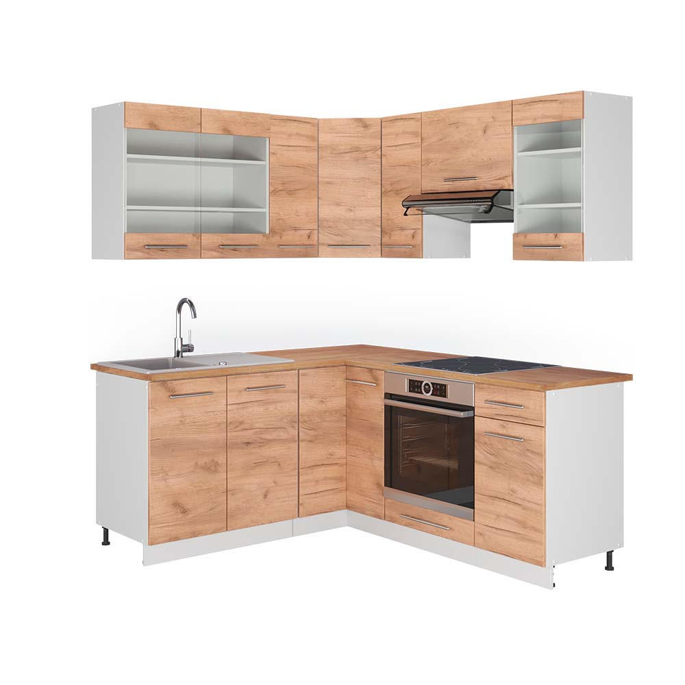 ECKKÜCHE Fame-Line Goldkraft Eiche/Weiß 160 x 190 cm, AP Eiche - Honigeiche/Eiche Wotan, Holzwerkstoff (190/81.6/60cm) - Vicco