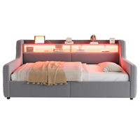 SCHLAFSOFA 90/200 cm in Hellgrau Samt mit Bettkasten, LED, Ablage, Steckdose, USB und Type-C - Hellgrau, Holzwerkstoff/Textil (90/200cm) - WISHDOR